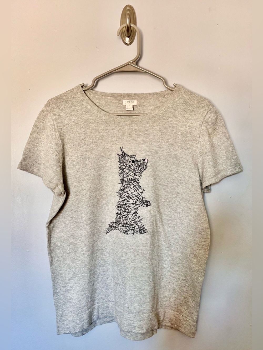 J. Crew Heather Gray Short-Sleeve Tee with Black Sketch Graphic